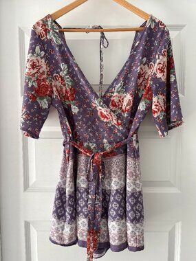 ✨ Blue Rain Purple Floral Open-Back Romper ✨